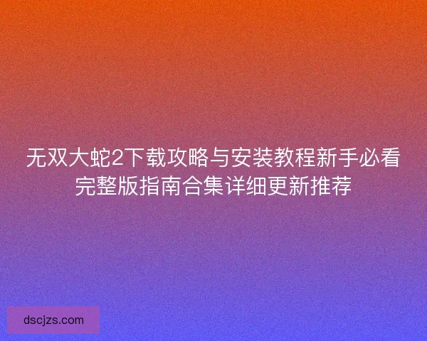 无双大蛇2下载攻略与安装教程新手必看完整版指南合集详细更新推荐