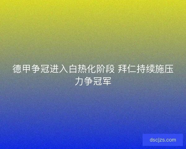 德甲争冠进入白热化阶段 拜仁持续施压力争冠军
